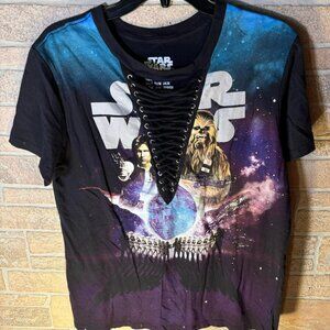 Star‎ Wars Chuwbacca Women's Size M Retro Punk Rock Slit V-Neck Shirt
